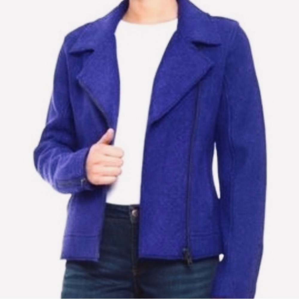 Tahari Purple Boiled Wool & Viscose Zip-Up Moto Jacket Women's Size S